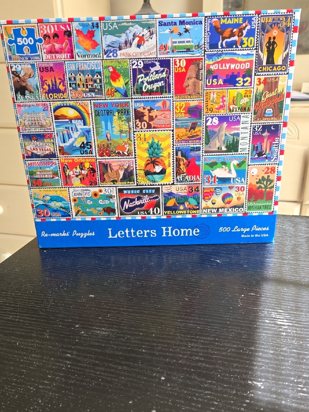 Letters Home 500-Piece Jigsaw Puzzle - Colorful Stamp Collage